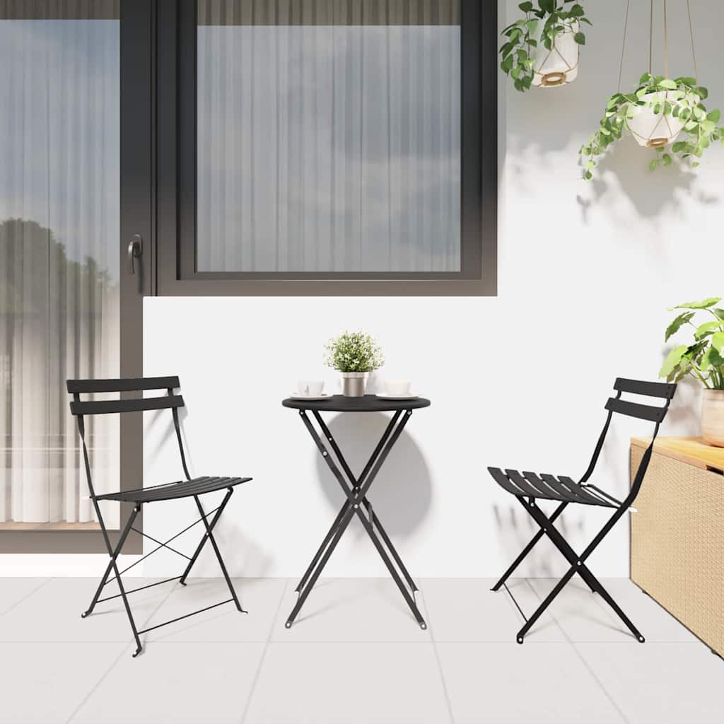 Klapp Bistro Set 3 pcs Anthrazit Stahl