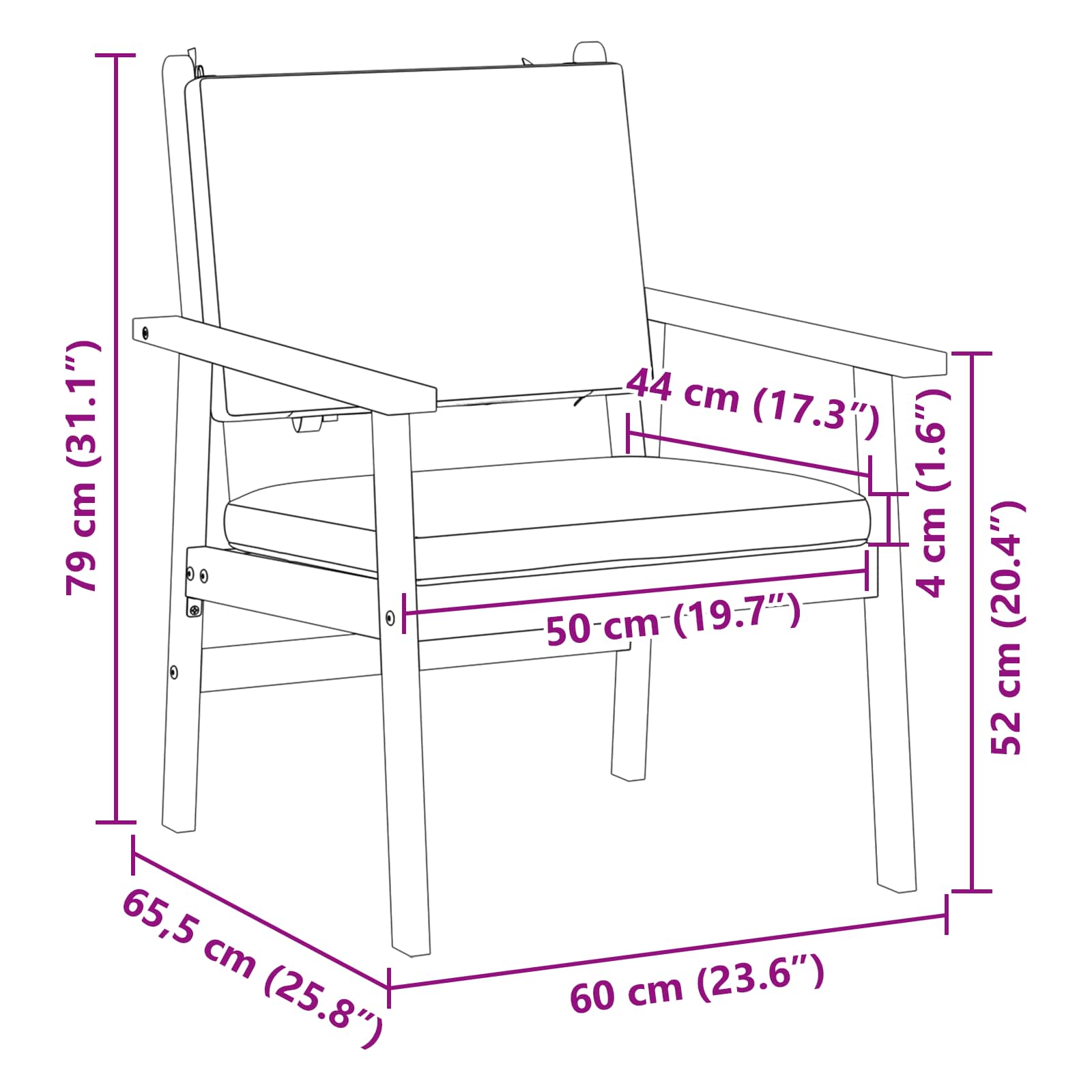 Gartenstuhl mit Kissen 2 pcs Cremeweiß Massivholz Akazie