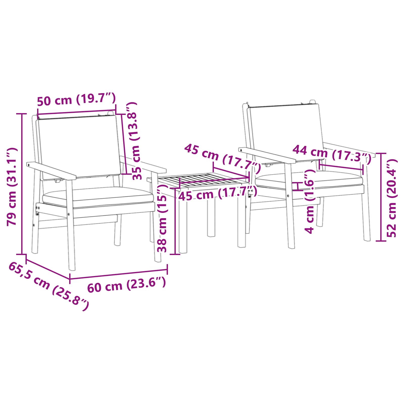 Gartensofa-set 3 pcs Cremeweiß Massivholz Akazie