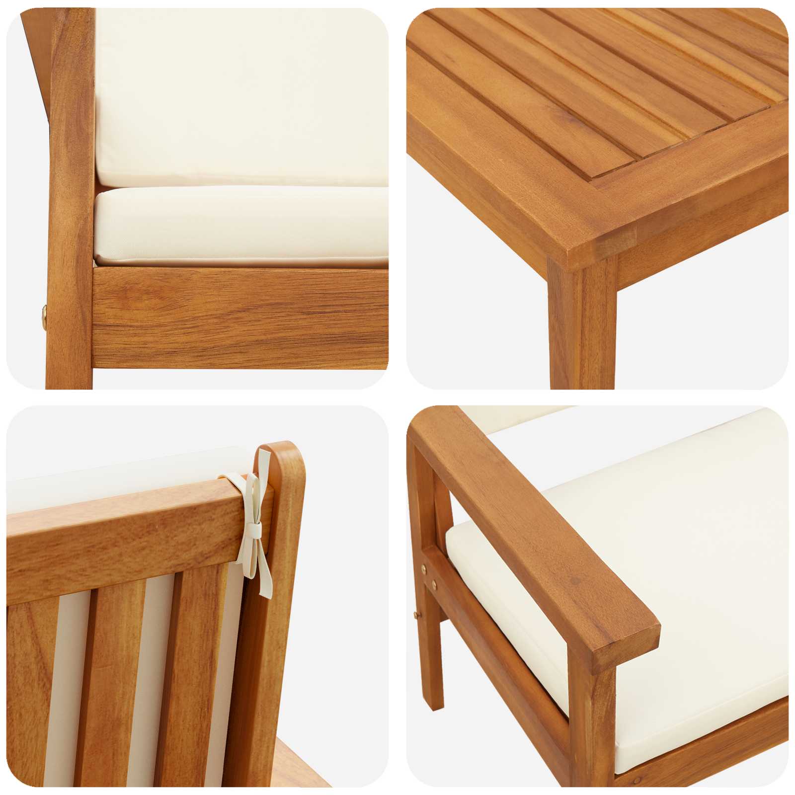 Gartensofa-set mit Kissen 2 pcs Cremeweiß Massivholz Akazie