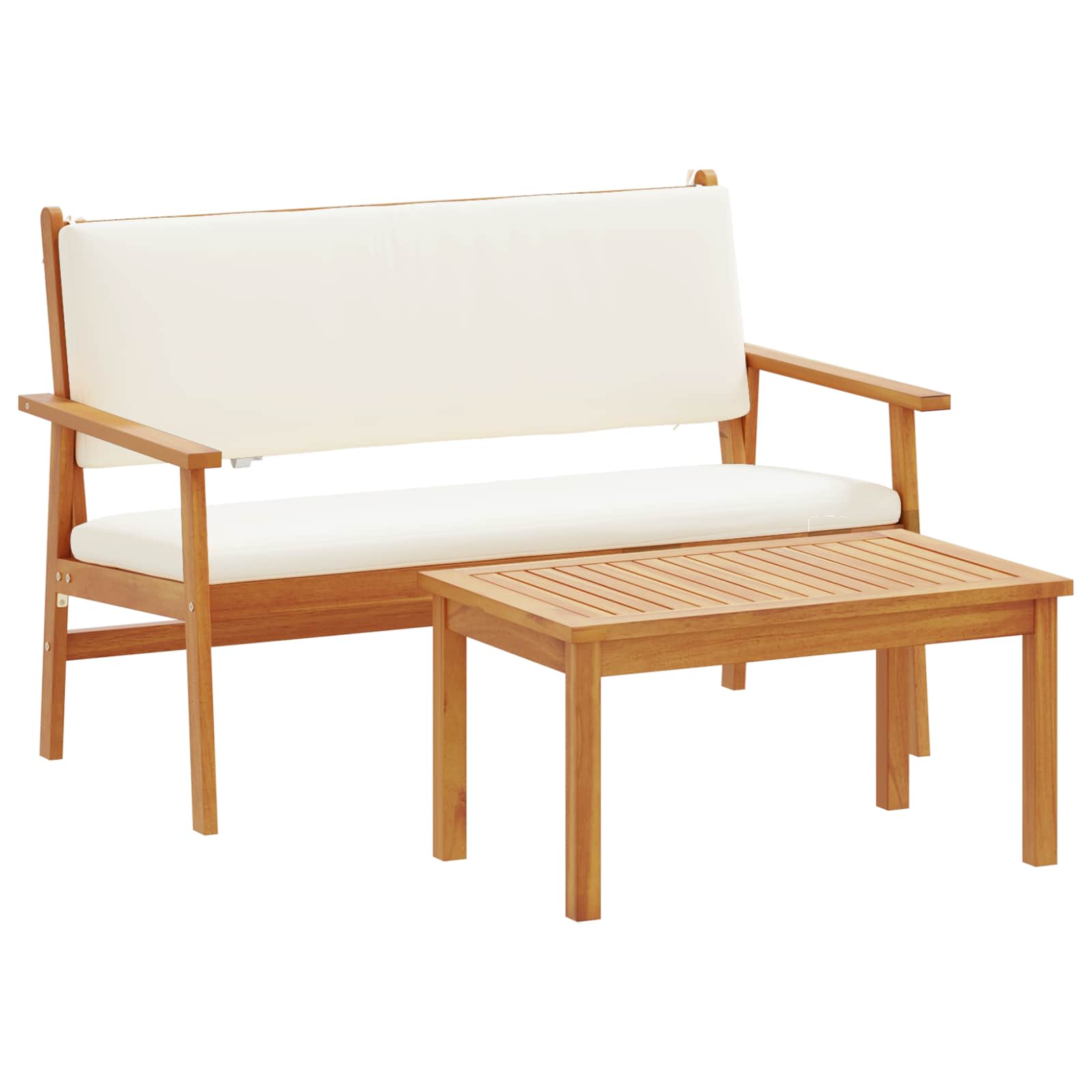 Gartensofa-set mit Kissen 2 pcs Cremeweiß Massivholz Akazie