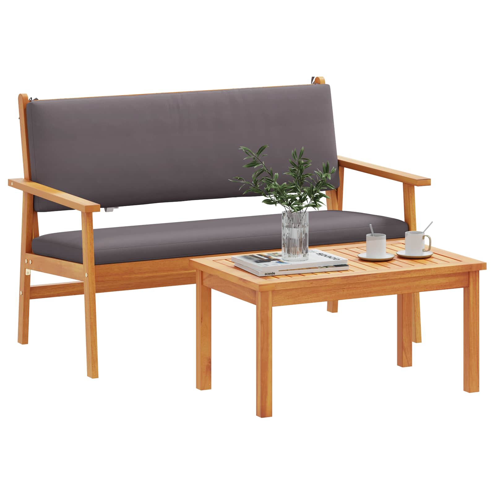 Gartensofa-set mit Kissen 2 pcs Anthrazit Massivholz Akazie