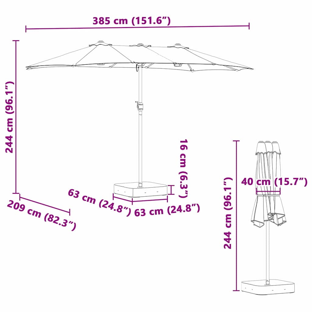 Garten-Sonnenschirm Bordeauxrot 385 x 209 x 244 cm