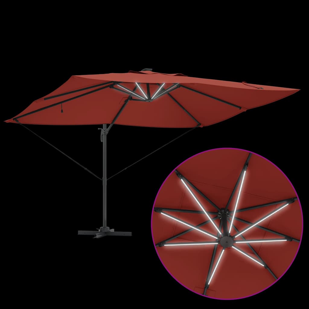 Sonnenschirm mit LED-Lichtleisten Terrakotta 352 x 251 x 265 cm