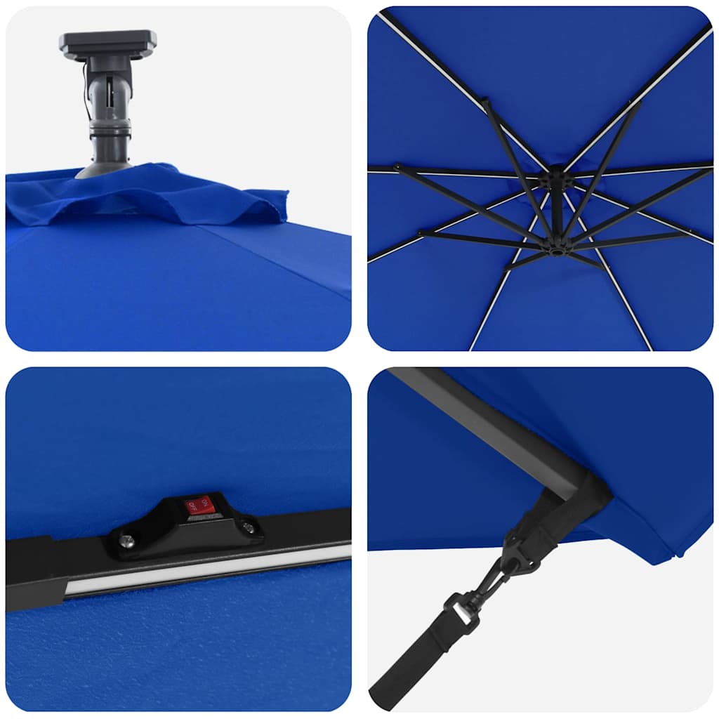 Sonnenschirm mit LED-Lichtleisten Azurblau 294 x 294 x 248 cm