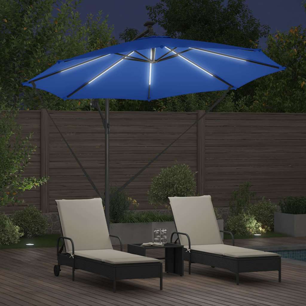 Sonnenschirm mit LED-Lichtleisten Azurblau 294 x 294 x 248 cm