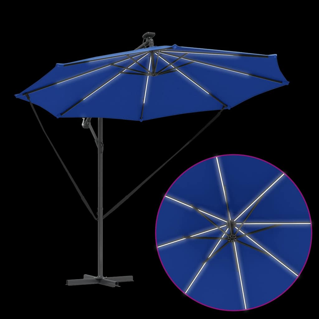 Sonnenschirm mit LED-Lichtleisten Azurblau 294 x 294 x 248 cm