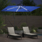 Sonnenschirm mit LED-Lichtleisten Azurblau 294 x 200 x 270 cm