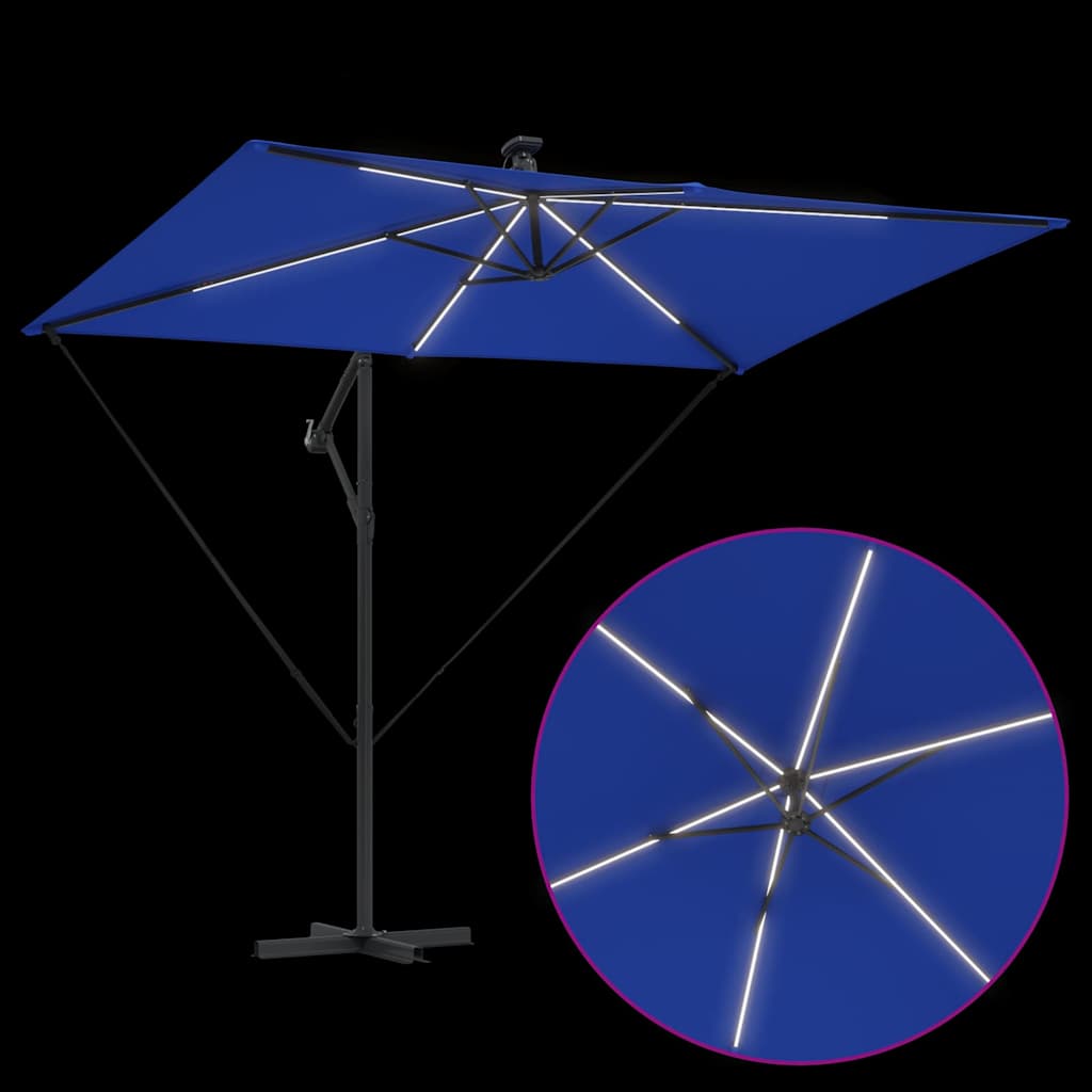 Sonnenschirm mit LED-Lichtleisten Azurblau 294 x 200 x 270 cm