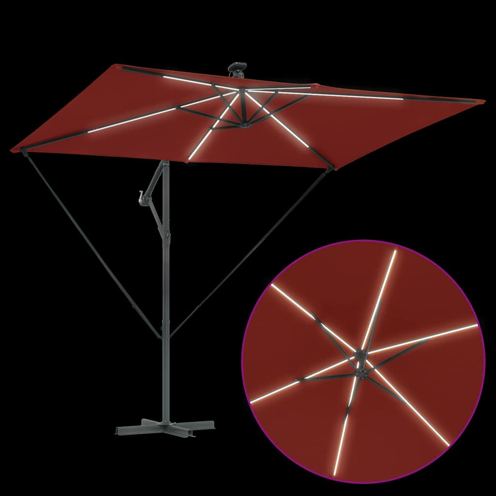 Sonnenschirm mit LED-Lichtleisten Terrakotta 294 x 200 x 270 cm