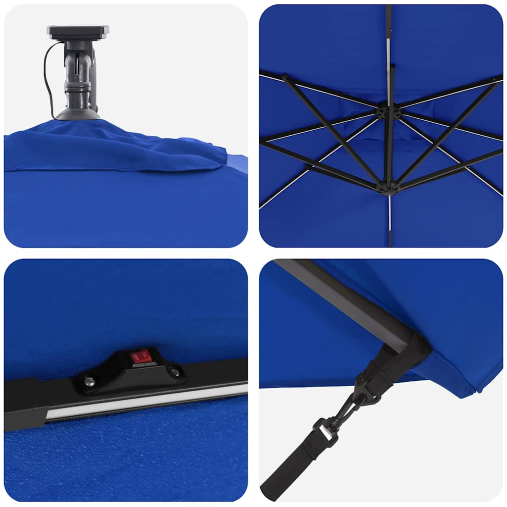 Sonnenschirm mit LED-Lichtleisten Azurblau 249 x 249 x 250 cm