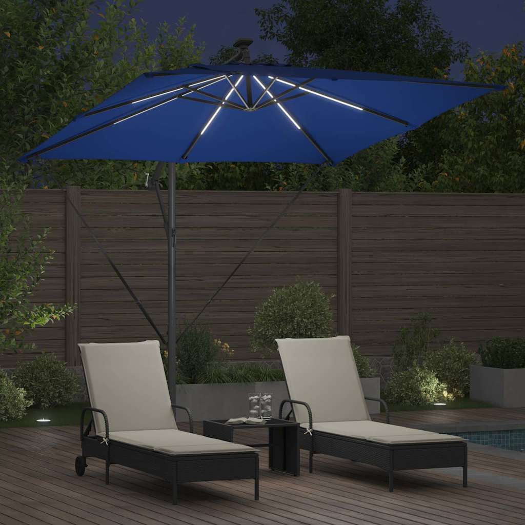 Sonnenschirm mit LED-Lichtleisten Azurblau 249 x 249 x 250 cm
