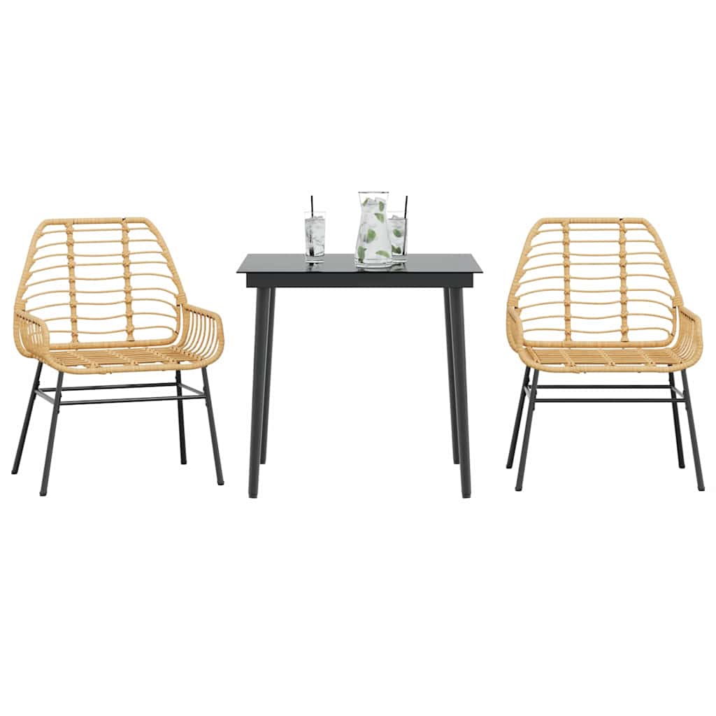 3-teiliges Garten-Esszimmer-Set Braunes Polyrattanglas