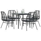 5-tlg. Garten-Essgruppe mit Kissen Schwarz Poly Rattan Glas