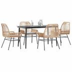 5-tlg. Garten-Essgruppe mit Kissen Braun Poly Rattan Glas