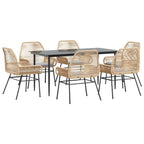 7-tlg. Garten-Essgruppe mit Kissen Braun Poly Rattan Glas