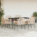 7-tlg. Garten-Essgruppe mit Kissen Braun Poly Rattan Glas