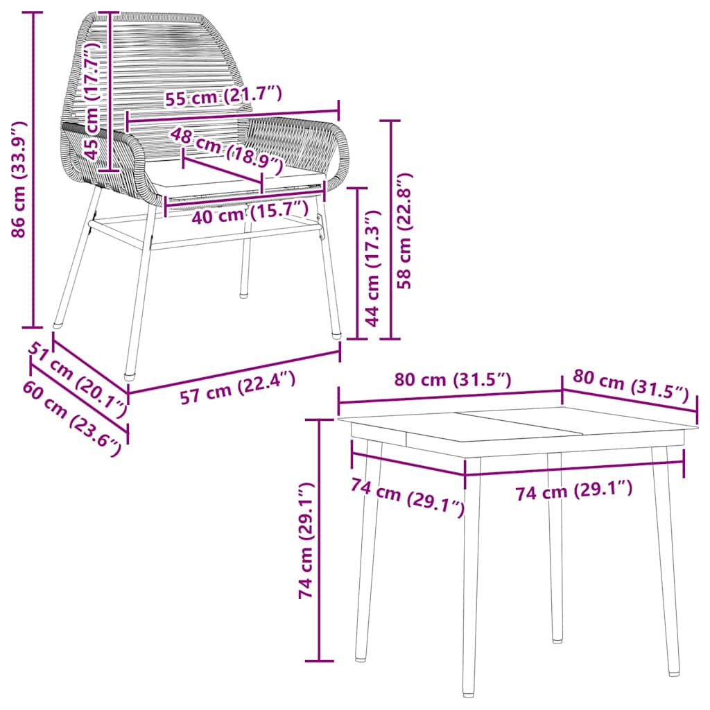 5-tlg. Garten-Essgruppe mit Kissen Grau Poly Rattan Glas