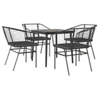 5-tlg. Garten-Essgruppe mit Kissen Schwarz Poly Rattan Glas