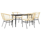 5-tlg. Garten-Essgruppe mit Kissen Braun Poly Rattan Glas