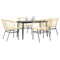 5-tlg. Garten-Essgruppe mit Kissen Braun Poly Rattan Glas