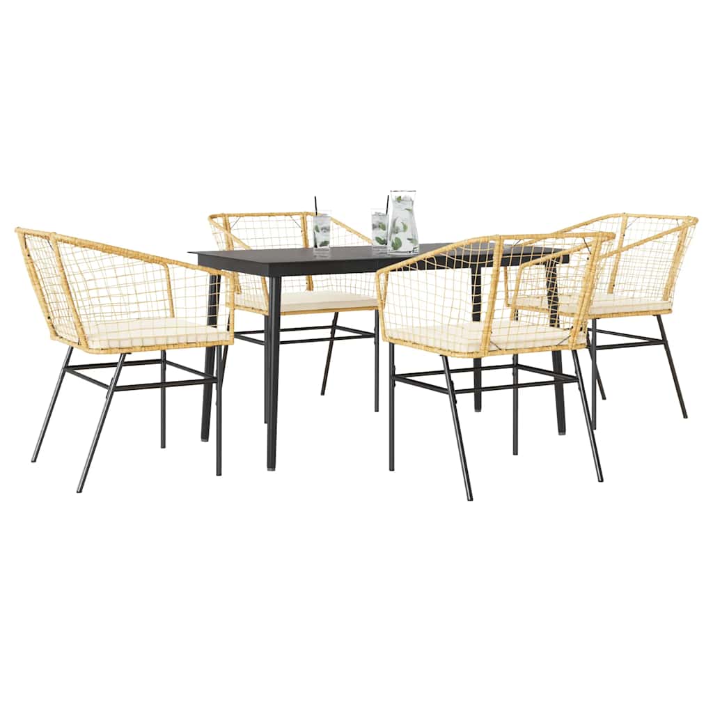 5-tlg. Garten-Essgruppe mit Kissen Braun Poly Rattan Glas