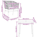 3-tlg. Garten-Essgruppe mit Kissen Schwarz Poly Rattan Glas