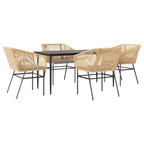 5-tlg. Garten-Essgruppe mit Kissen Braun Poly Rattan Glas