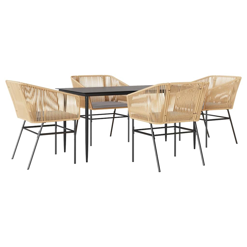 5-tlg. Garten-Essgruppe mit Kissen Braun Poly Rattan Glas