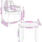 3-tlg. Garten-Essgruppe mit Kissen Braun Poly Rattan Glas