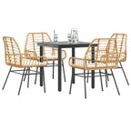 5-tlg. Garten-Essgruppe mit Kissen Braun Poly Rattan Glas