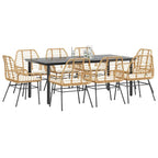 9-tlg. Garten-Essgruppe mit Kissen Braun Poly Rattan Glas