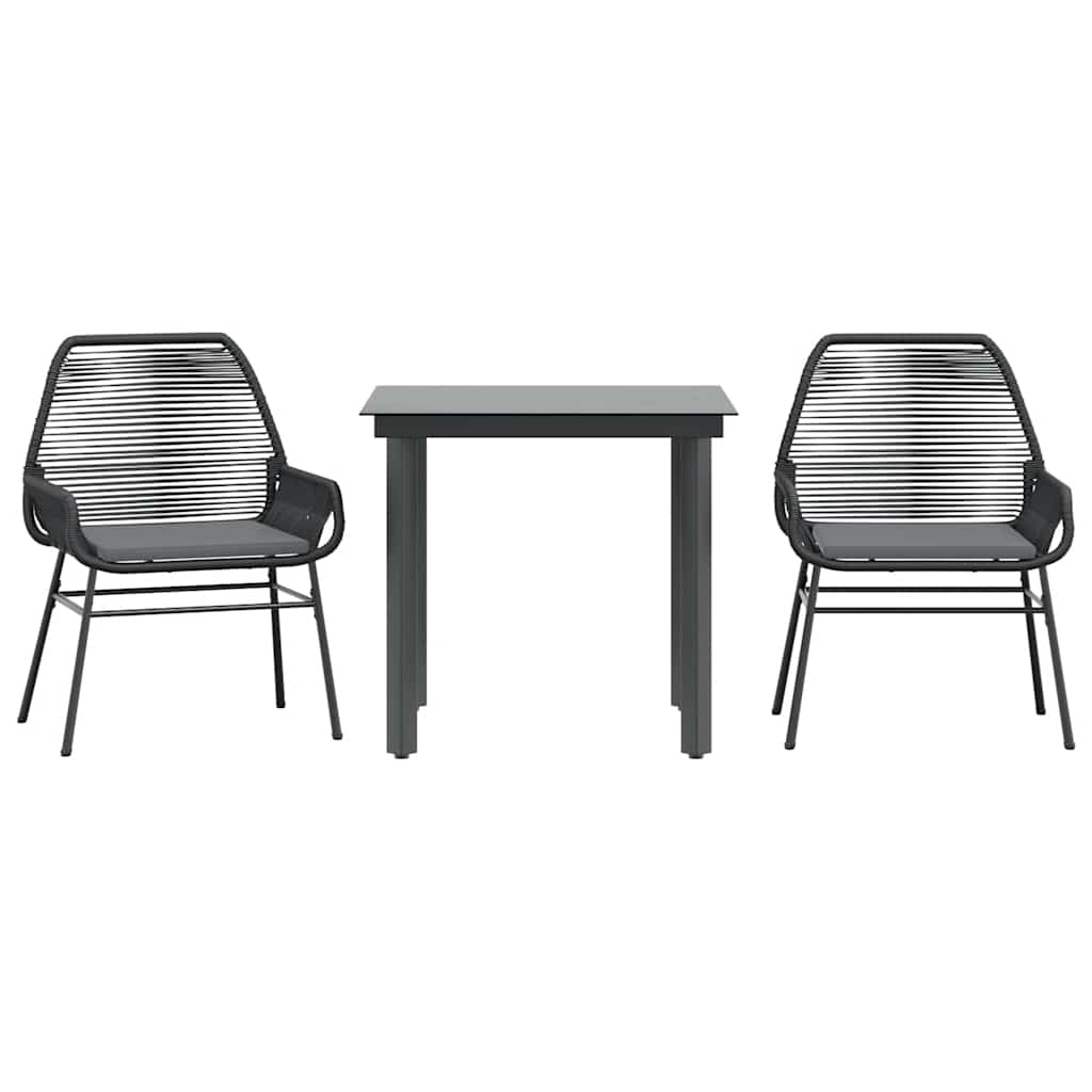 3-tlg. Garten-Essgruppe mit Kissen Schwarz Poly Rattan Glas
