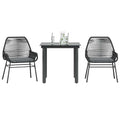3-tlg. Garten-Essgruppe mit Kissen Schwarz Poly Rattan Glas