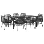 9-tlg. Garten-Essgruppe mit Kissen Schwarz Poly Rattan Glas