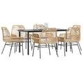 7-tlg. Garten-Essgruppe mit Kissen Braun Poly Rattan Glas