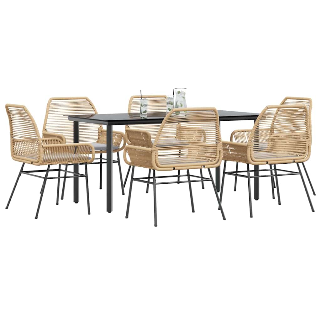 7-tlg. Garten-Essgruppe mit Kissen Braun Poly Rattan Glas