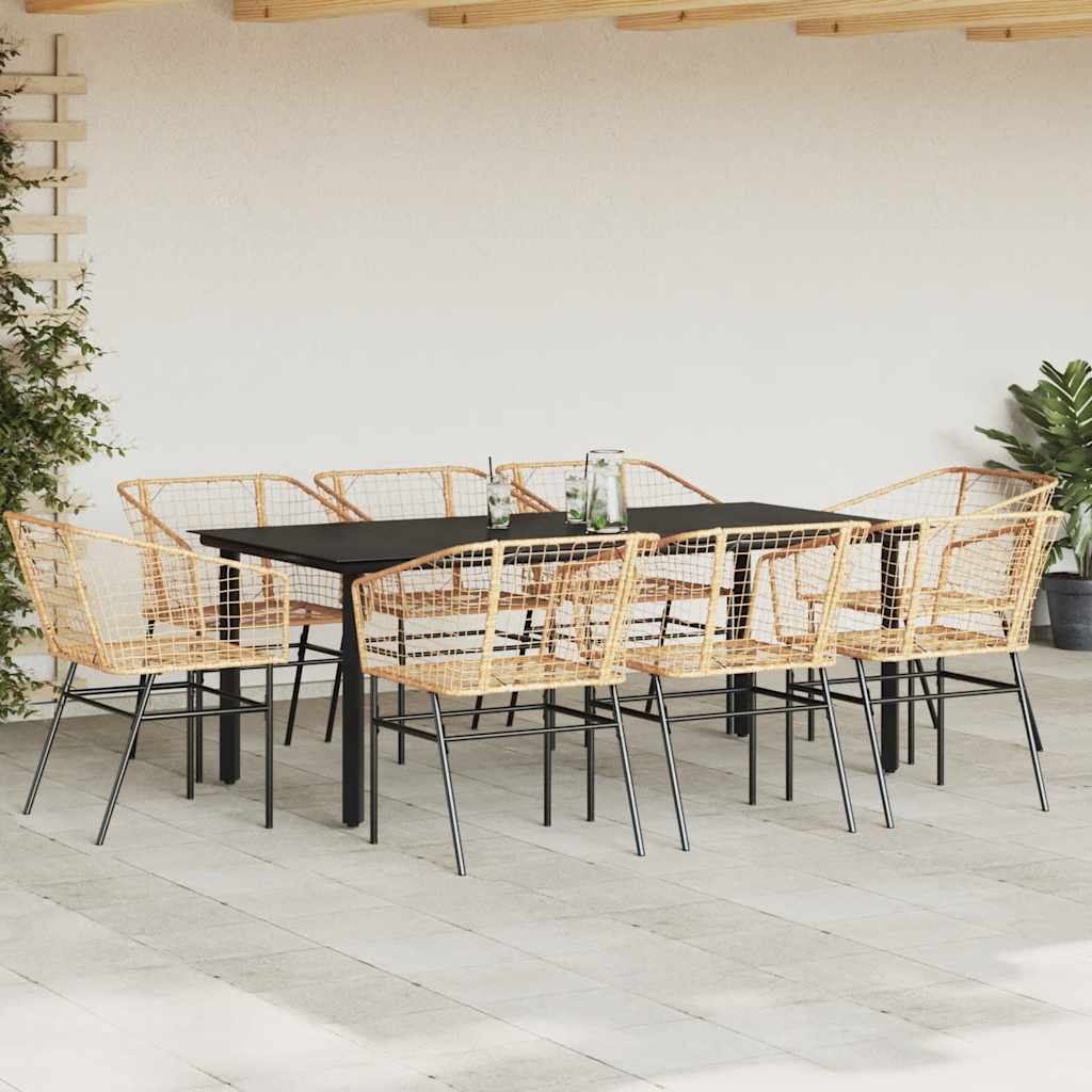 9-teiliges Garten-Esszimmerset Braunes Polyrattanglas
