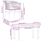 5-tlg. Garten-Essgruppe mit Kissen Schwarz Poly Rattan Glas