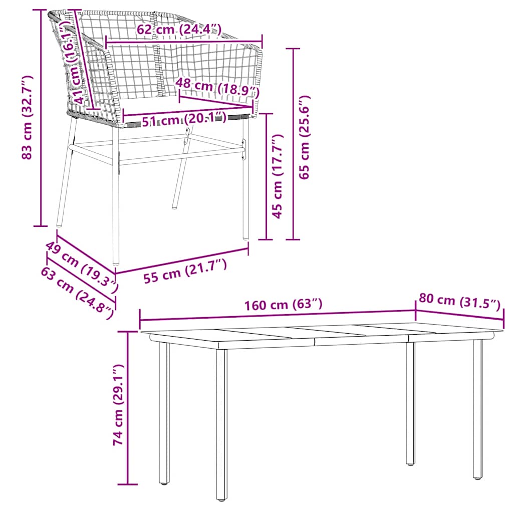 7-tlg. Garten-Essgruppe mit Kissen Schwarz Poly Rattan Glas