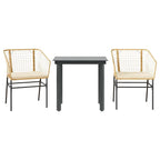 3-tlg. Garten-Essgruppe mit Kissen Braun Poly Rattan Glas