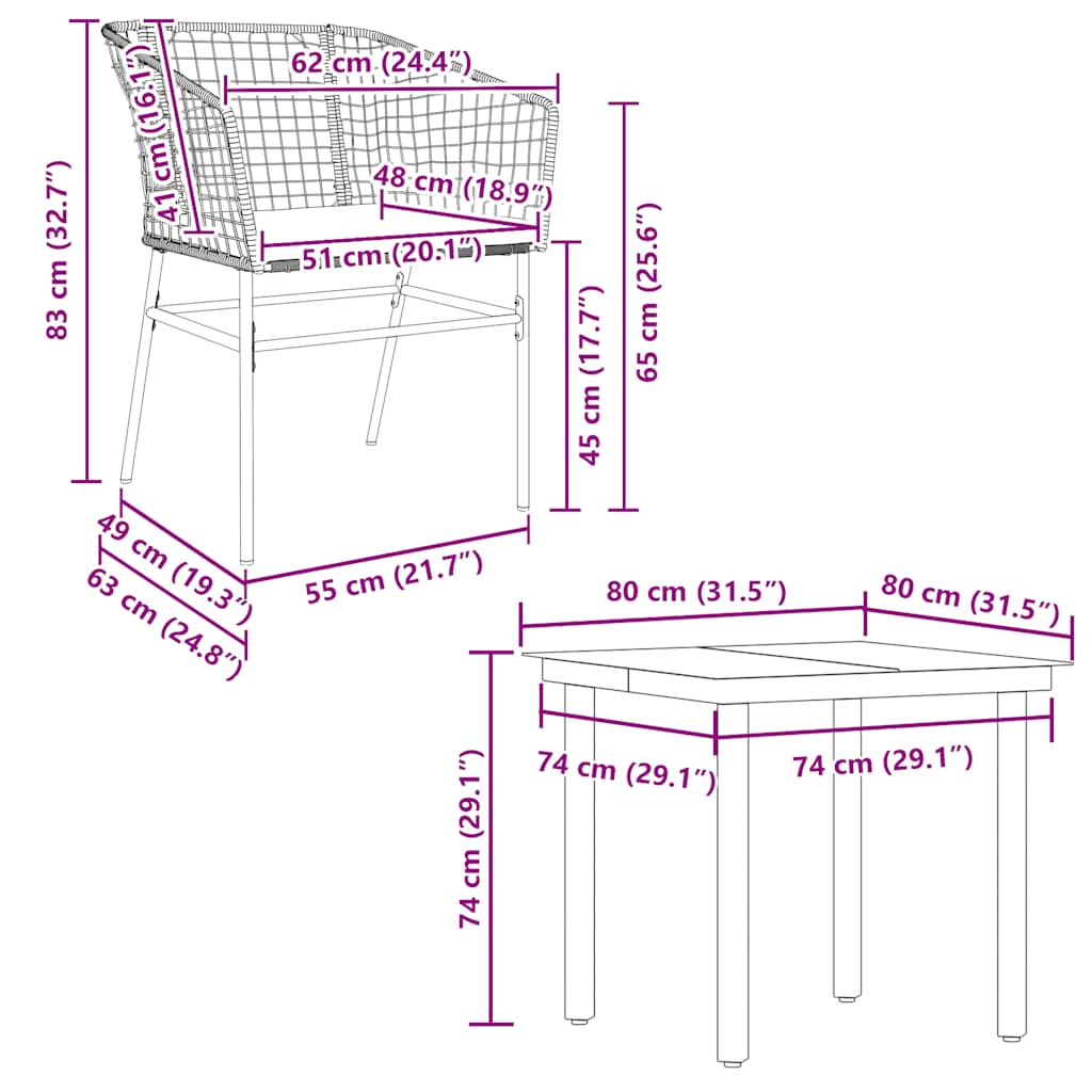 5-tlg. Garten-Essgruppe mit Kissen Braun Poly Rattan Glas