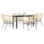 5-tlg. Garten-Essgruppe mit Kissen Braun Poly Rattan Glas
