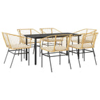 7-tlg. Garten-Essgruppe mit Kissen Braun Poly Rattan Glas