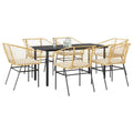 7-tlg. Garten-Essgruppe mit Kissen Braun Poly Rattan Glas