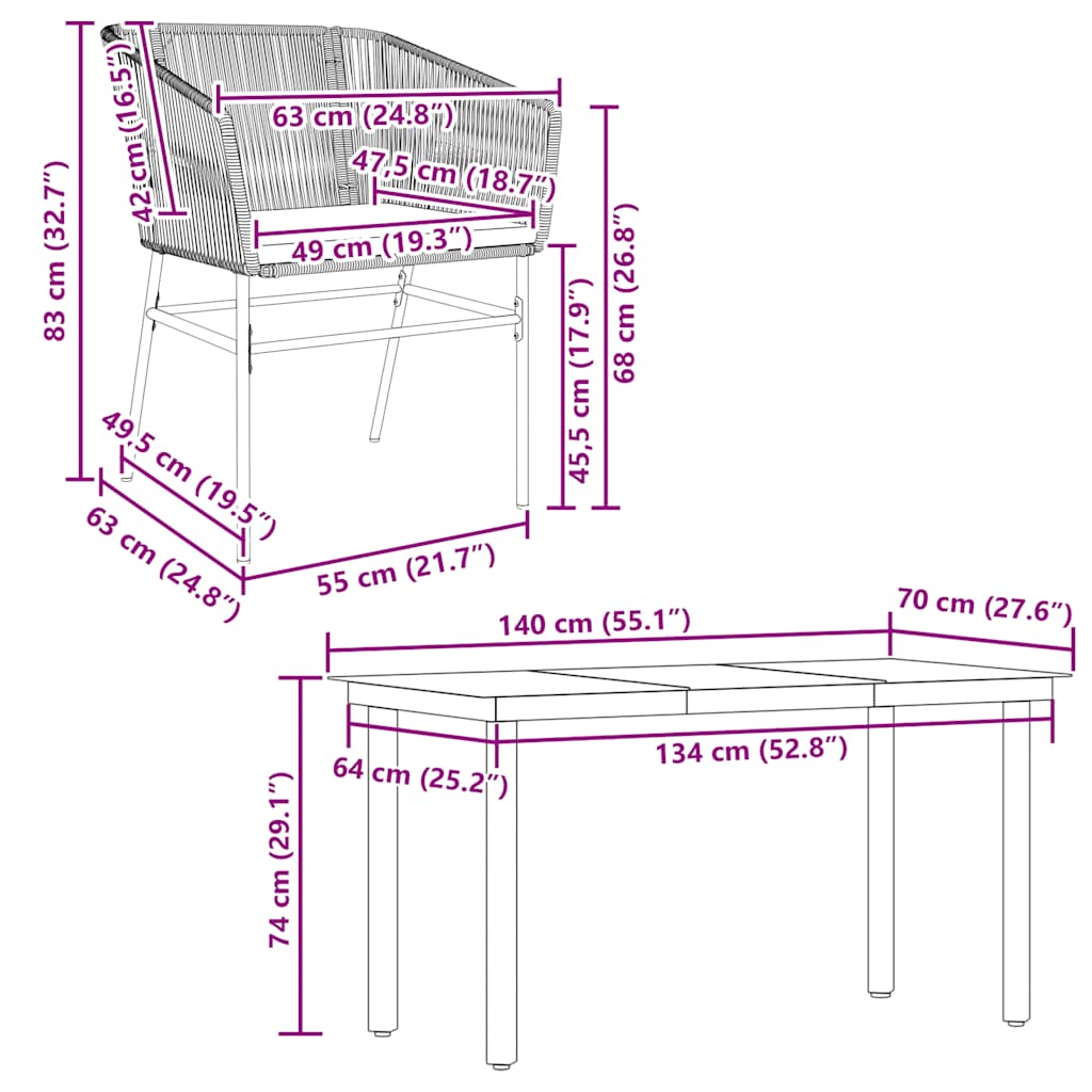 5-tlg. Garten-Essgruppe mit Kissen Schwarz Poly Rattan Glas