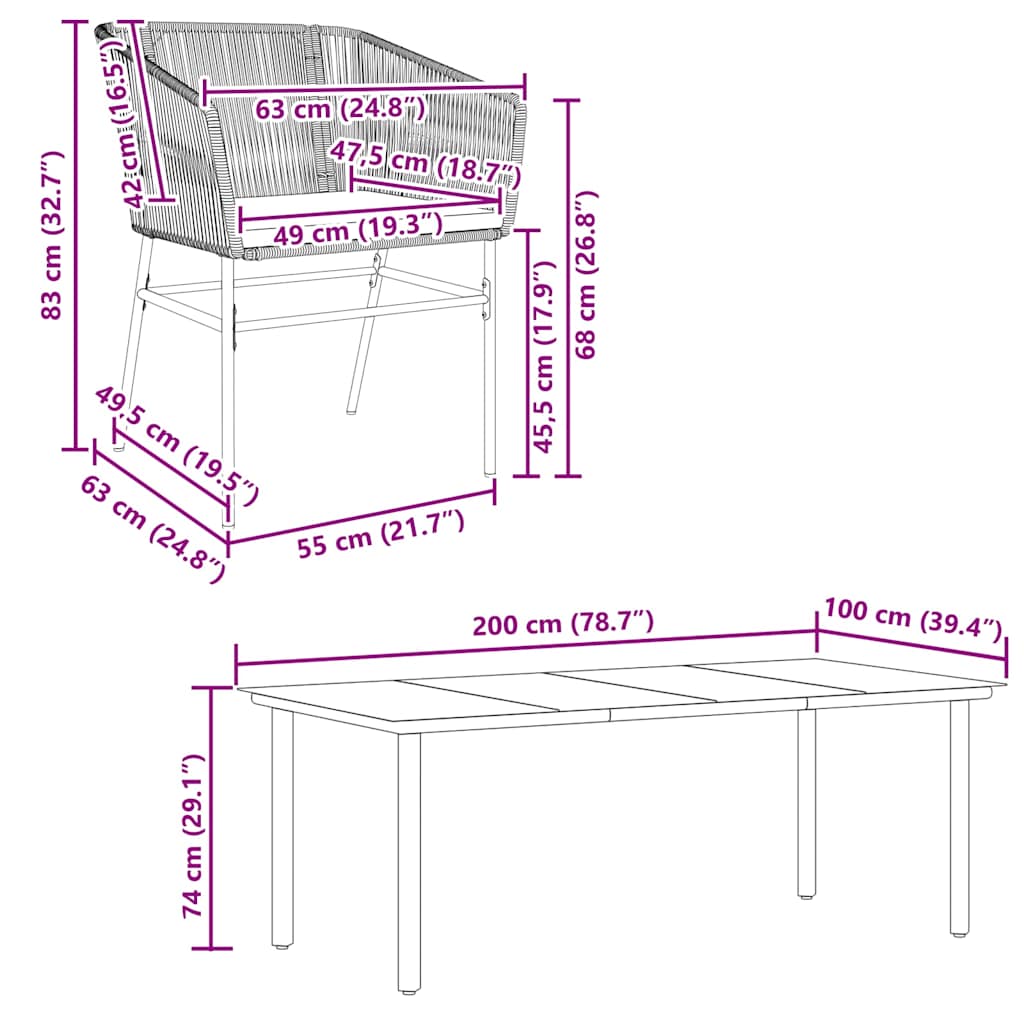 7-tlg. Garten-Essgruppe mit Kissen Schwarz Poly Rattan Glas