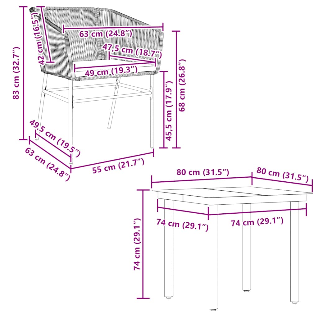 5-tlg. Garten-Essgruppe mit Kissen Braun Poly Rattan Glas