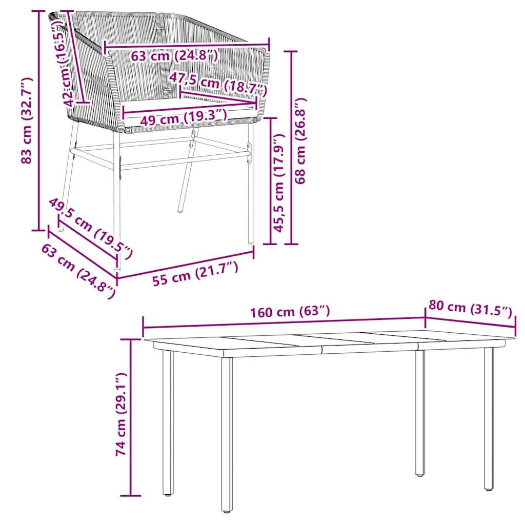 5-tlg. Garten-Essgruppe mit Kissen Braun Poly Rattan Glas