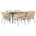 7-tlg. Garten-Essgruppe mit Kissen Braun Poly Rattan Glas